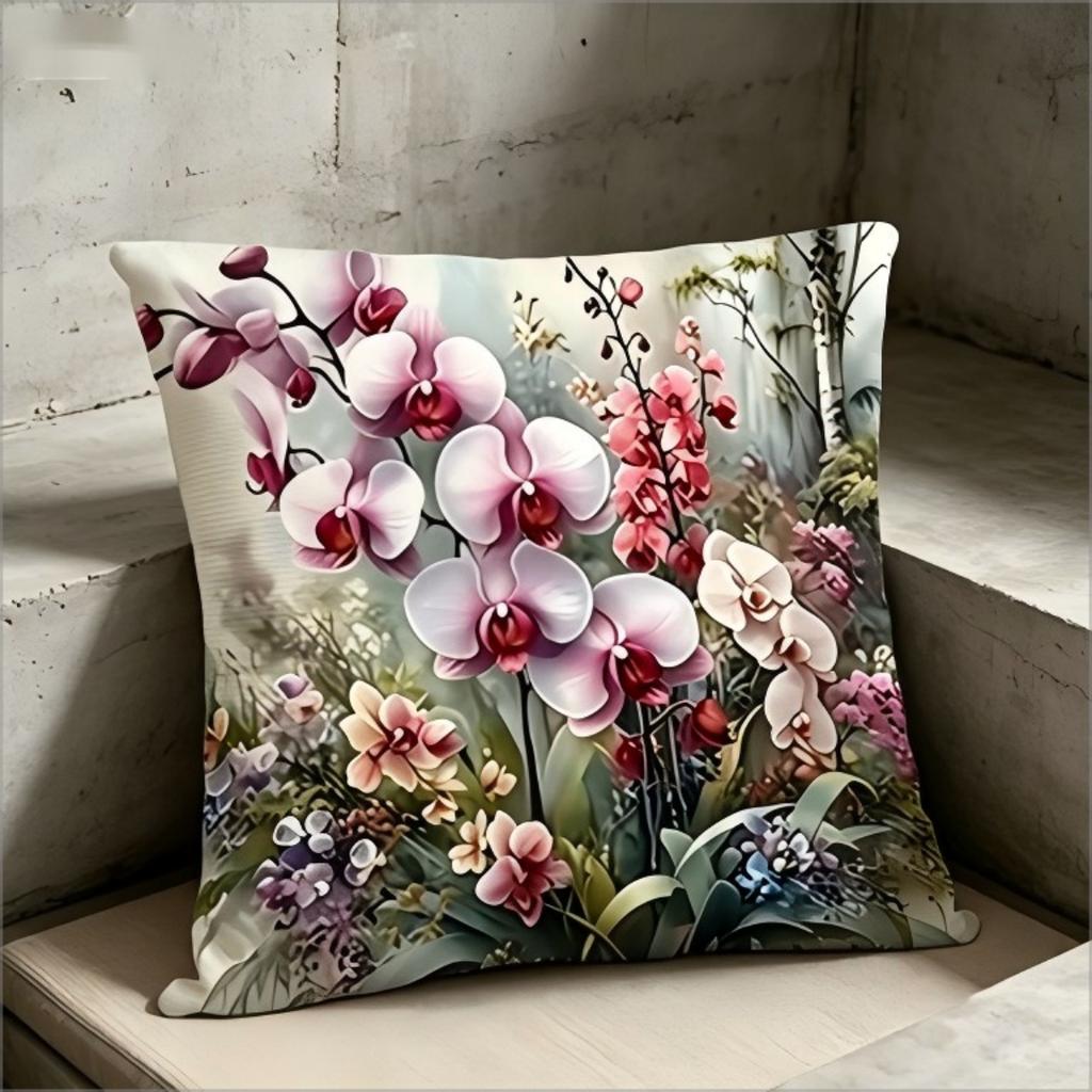 Watercolor Orchid Floral Throw Pillow Cover, Delicate Pink Phalaenopsis Botanical Decorative Cushion Case For Bedroom Couch