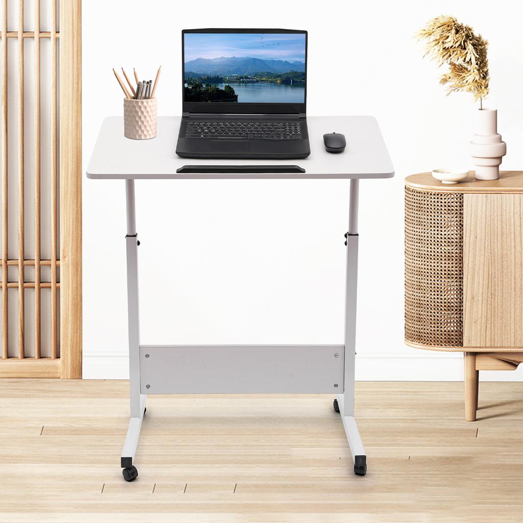 Standing Computer Desk, Adjustable Height Rolling Laptop Table, Portable Workstation with Lockable Wheels, 32-47In Height Range