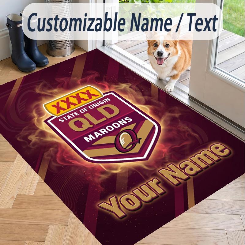Custom Text Printed Rug Queensland Maroons Non Slip Floor Carpet For Home Room Decor