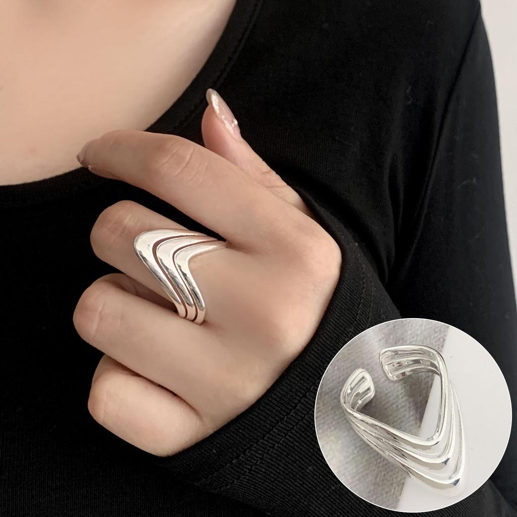 S925 Silverpläterad minimalistisk flerlagers öppen ring för kvinnor