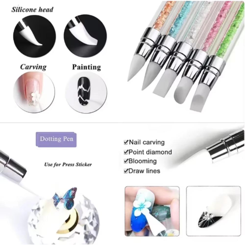 Double-ended Silicone Press Pen Wedge Deer Hoof Brush Nail Supplies Carving Glitter Powder Sticker Nail Accessories for Manicure