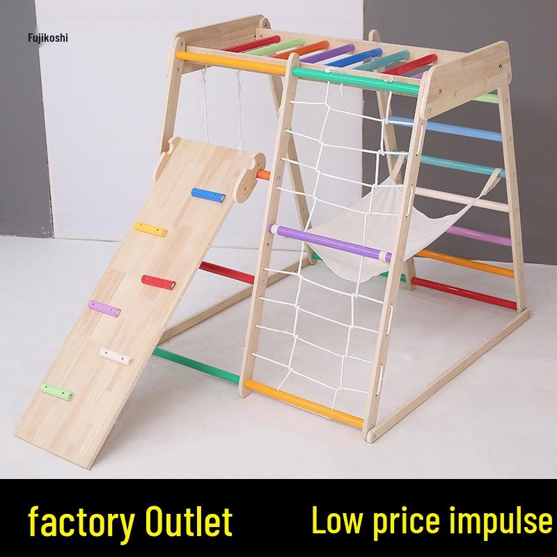 Indoor Toddler Climbing Set: Solid Wood Frame with Slide, Swing, and Rock Climbing Combination