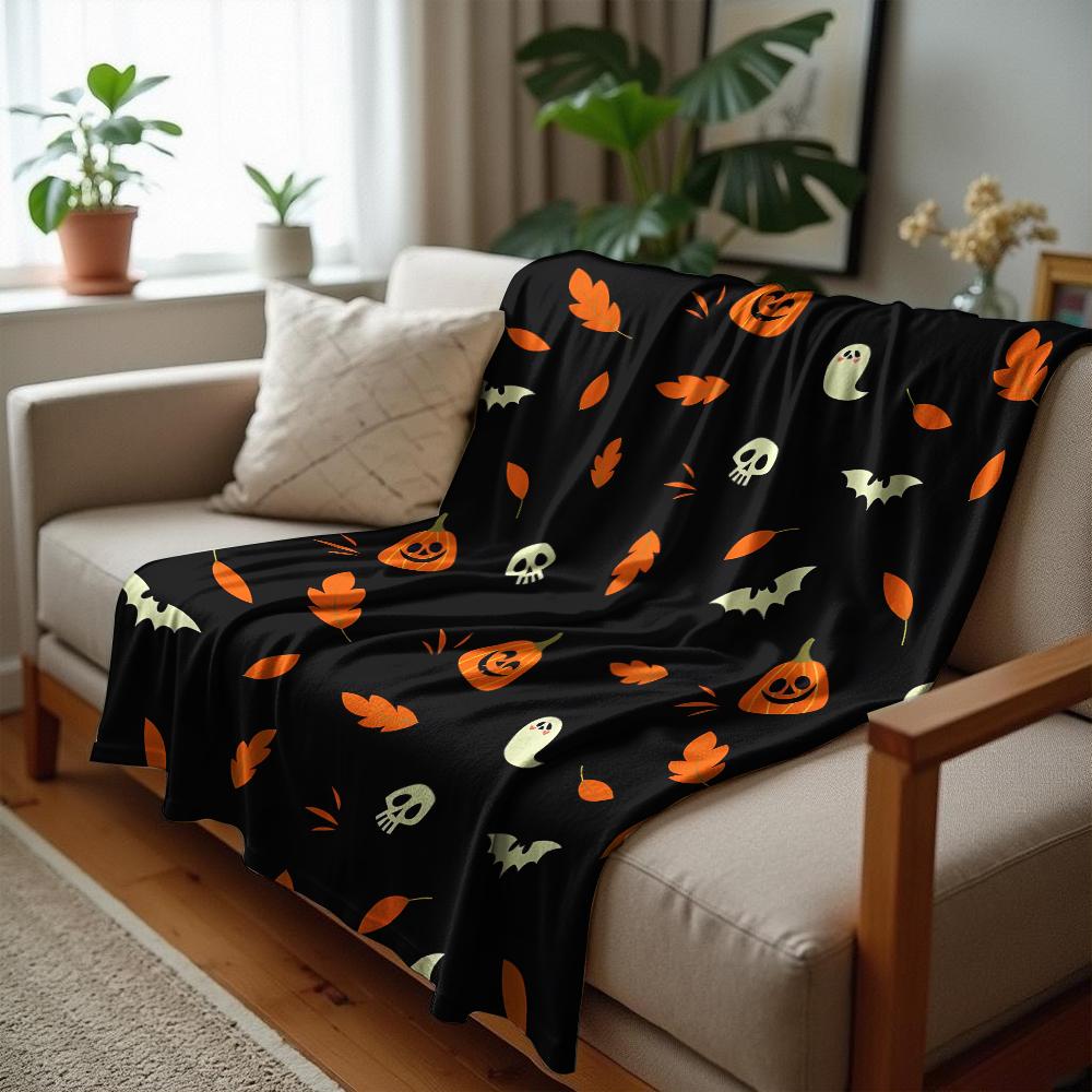 Pumpkin Coffee Fall Cartoon Anime Print Flannel Blanket Soft Warm Throw for Kids Bedroom Sofa Christmas Office Car