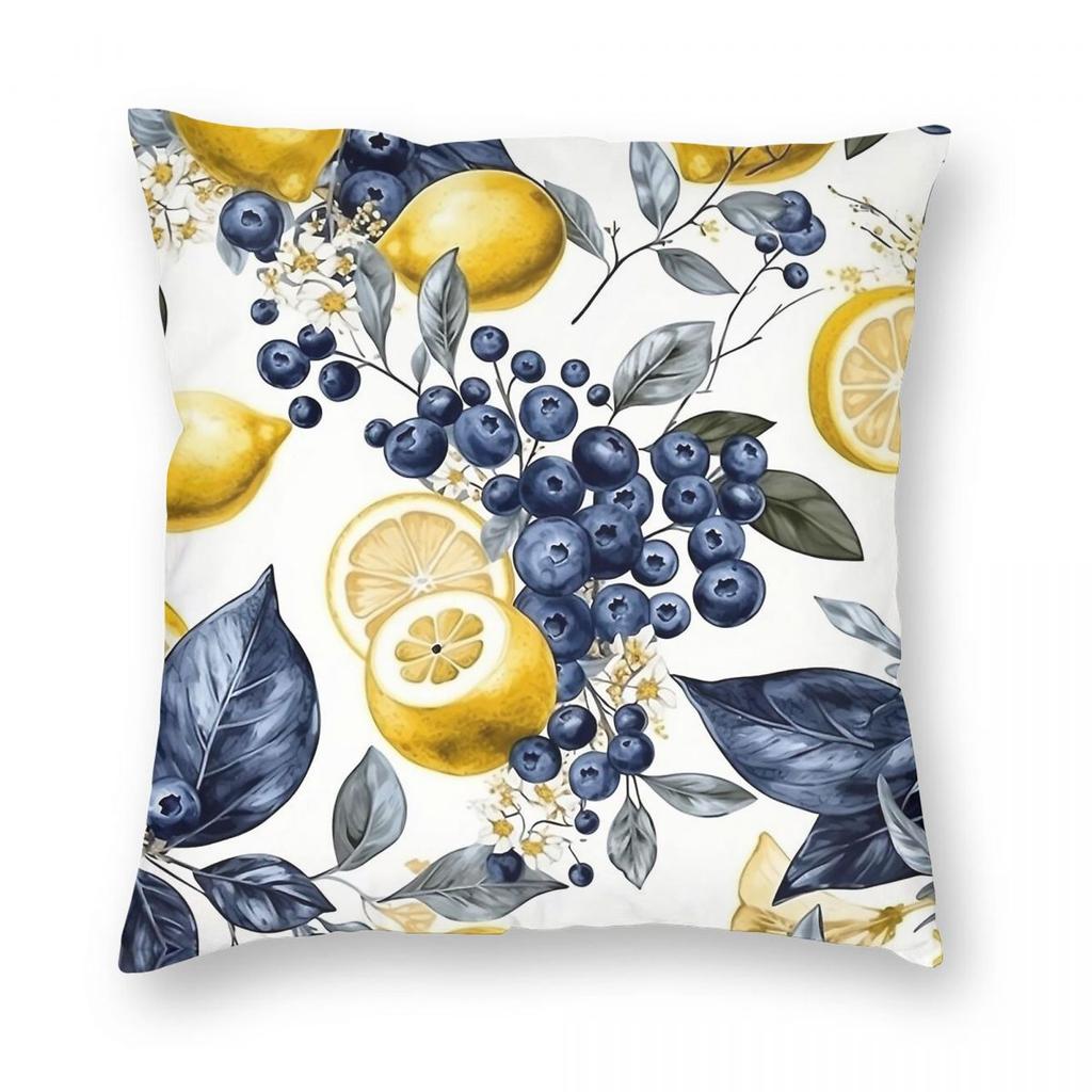 Lovely Blueberry Lemon Square Pillowcase Polyester Linen Velvet Printed Zip Decor Throw Pillow Case Car