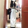 White velvet thickened jeans for women, winter new high-waisted loose straight and thin versatile floor pants
