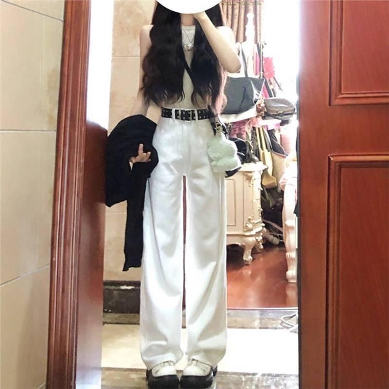 White velvet thickened jeans for women, winter new high-waisted loose straight and thin versatile floor pants