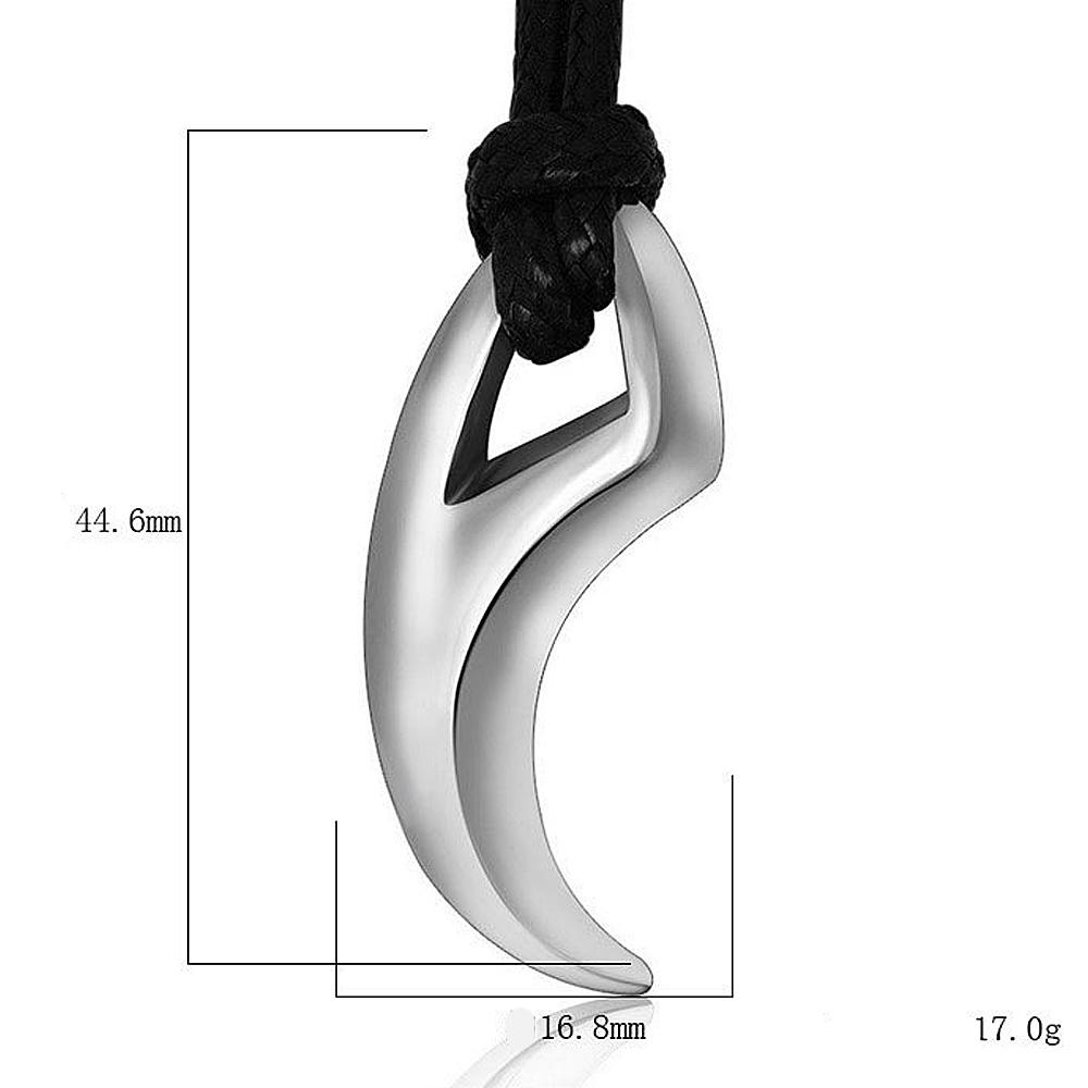 Punk Hip Hop Stainless Steel Crescent Tooth Spike Pendant Necklace Men Women Fashion Wolf Tooth Leather Rope Necklace Jewelry