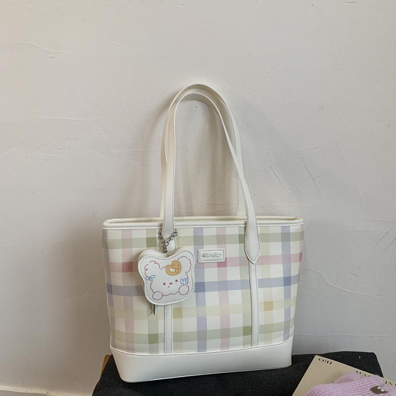 

Women s shoulder bag Women s 2025 new foreign style fashion tote bag fashionable large capacity plaid underarm commuter bag білий