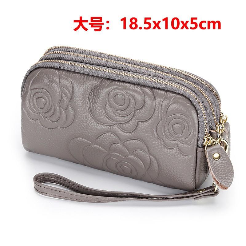 Cross-border leather clutch bag, women's new three-layer zipper, mobile phone small bag, simple mother small clutch bag