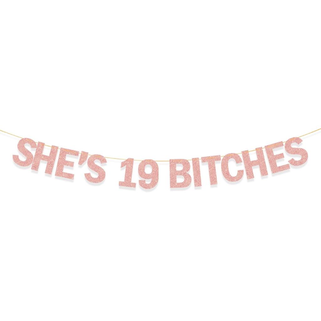 She's 22 Bitches Banner 22nd Birthday Decorations for Women, Funny Glitter 22nd Birthday Banner, Rose Gold