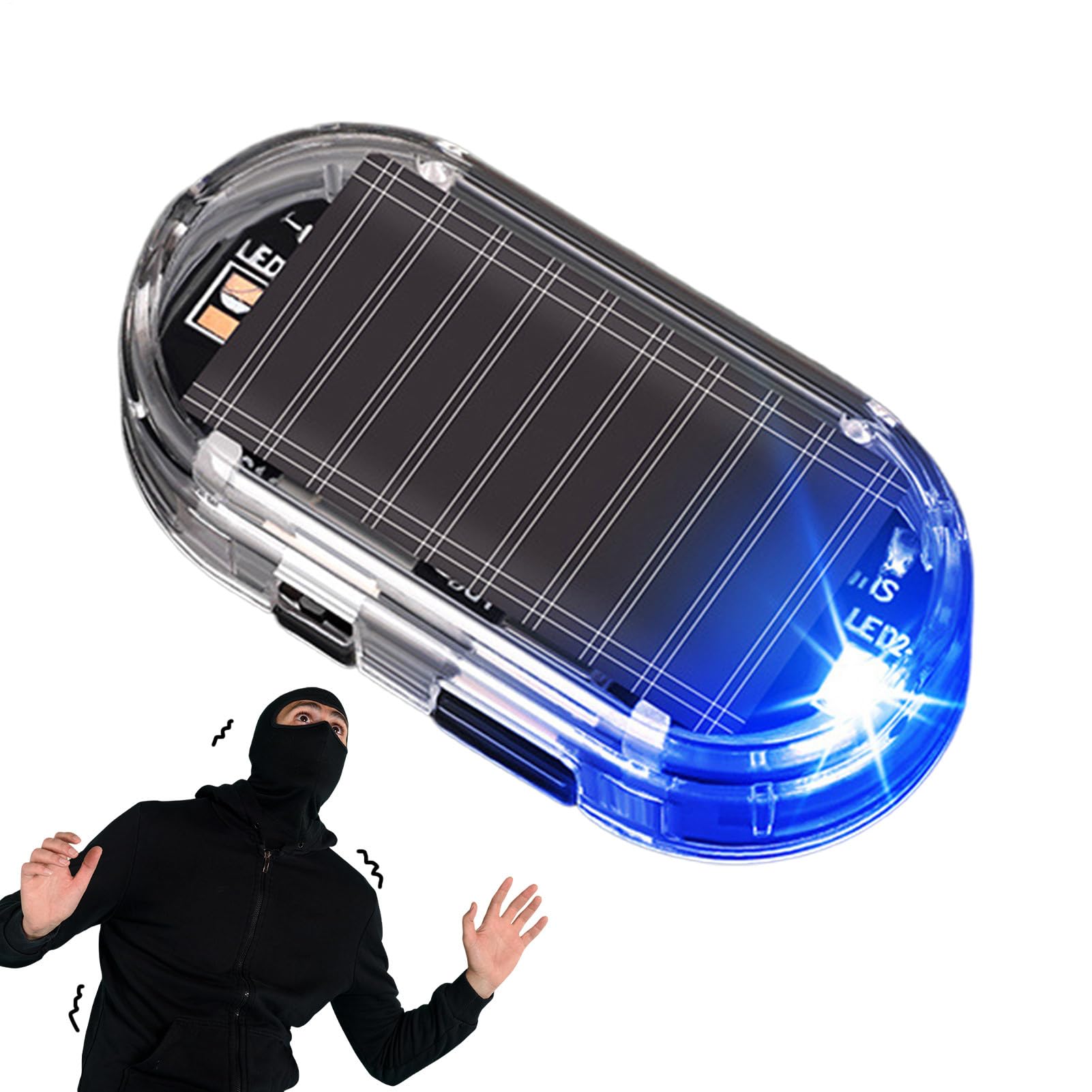 Solar Powered Car Alarm Light, Car Solar Warning Light, Anti-Theft LED Flashing Safety Light, Blue light