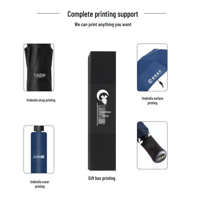 Dual-Use Automatic Umbrella for Men & Women: Sun & Rain Protection with black glue sunshade. Customizable with printed logo, fits two people.