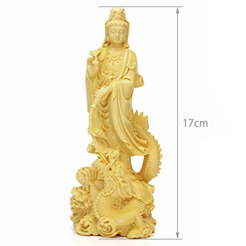 Dragon-riding Kannon Buddhist Statue, Approximately 17cm Tall, Natural Boxwood (Tsuge) Wood Carving, Dragon God, Dragon-riding Kannon, Dragon Kannon,