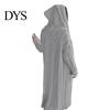 Hooded Coat Women Sweater Jacket with Pockets Mid Length Knitted Twisted Texture Solid Winter Color Long Sleeve Plus Size Thick Daily Commuting