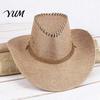 Outdoor UV Protection Hat Western Cowboy with Windbreak Rope for Men, Wide Brim Linen Sun Foldable Travel Travel, Halloween Cosplay Costume,