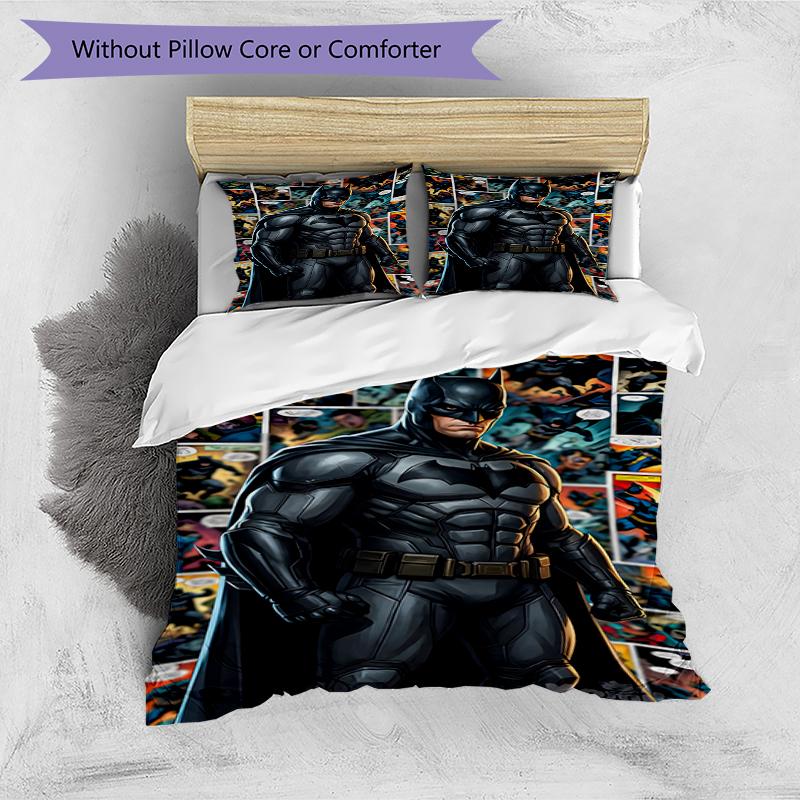 3pcs Duvet Cover Set (1*Duvet Cover + 2*Pillowcase, Without Core),Batman Print Bedding Set, Bedroom Decor, All‑Season, Birthday Gift