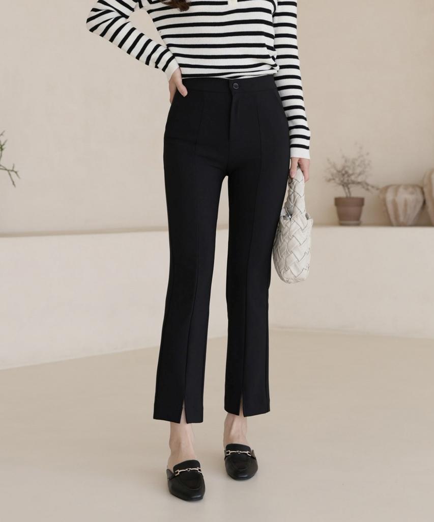 Ppaeppae Hidden Elastic Waist Spandex Slit Black Slacks