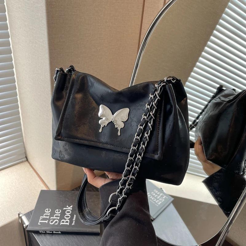 Fashion Luxury Design PU Leather Women Shoulder Bag Female Butterfly Decoration Crossbody Bag Spring and Summer Ladies Brand Bag