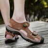 Men Hiking Sandals Outdoor Black Leather Sandals Wide Head Closed Toe Sport Sandals Summer Beach Shoes for Father Plus Size