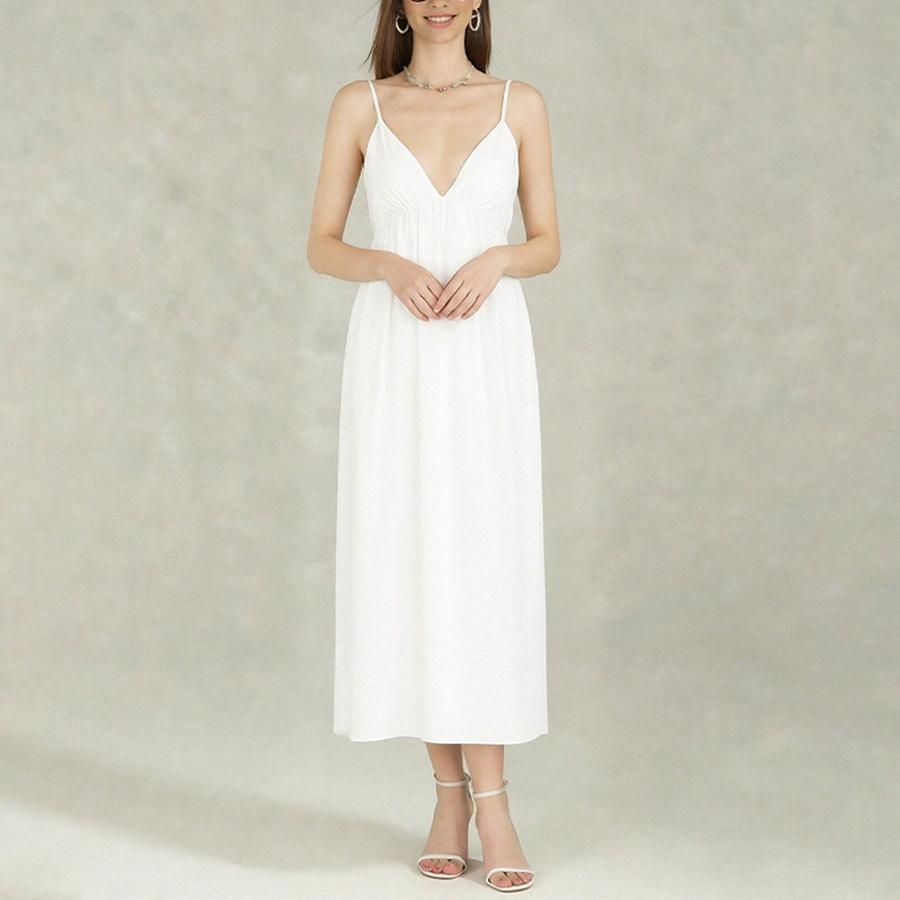 Spring New Arrivals Women's Fashion Sexy Low Back Sleeveless Solid Color V-Neck Strappy Dress