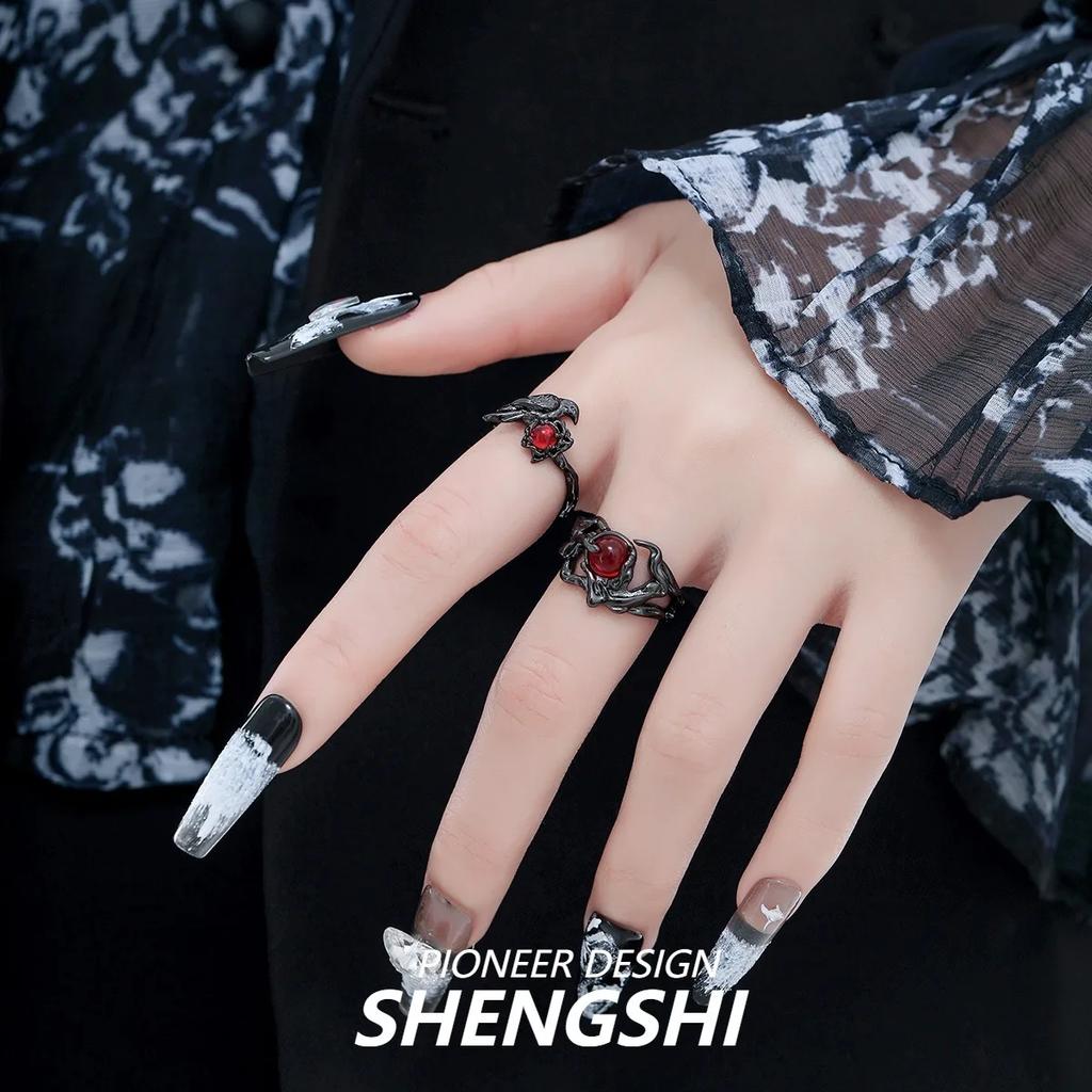Fashion  Retro New Sense of Design Rings Crow Unisex Dark Adjustable Opening Ring Accessories Jewelry Gifts Halloween Props