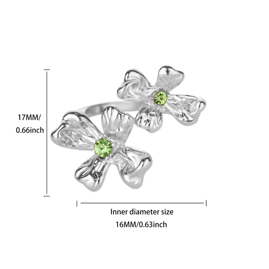 Edelstahl Grün Opal Stein Ringe für Damen Mädchen Vintage Gold Farbe Offener Blumenring Hochzeit Party Schmuck Zubehör