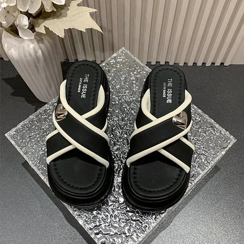 

Модные летние модные женские роскошные тапочки 6-8 см, увеличивающие рост, шлепанцы, милые женские сандалии на толстой подошве с открытым носком, пляжные повседневные zhuoya31503 34 чёрный