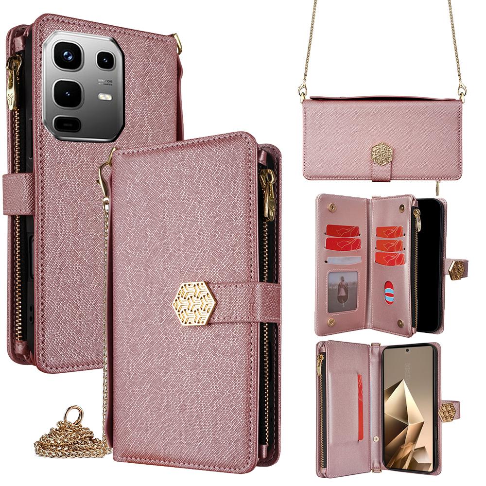 

Чехол для Infinix Note 50 4G, текстурированный под кожу, из ПУ кожи+ТПУ, чехол-кошелек для телефона со шнурком Rose Gold