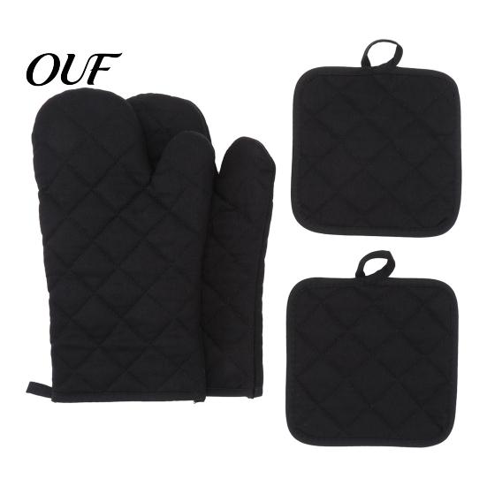 Heat Proof Mat Set 4Pcs Oven Mitts and Pot Holders Set, Resistant Cotton Kitchen Quilted Fabric Potholders Gloves, Insulated Mats for Baking
