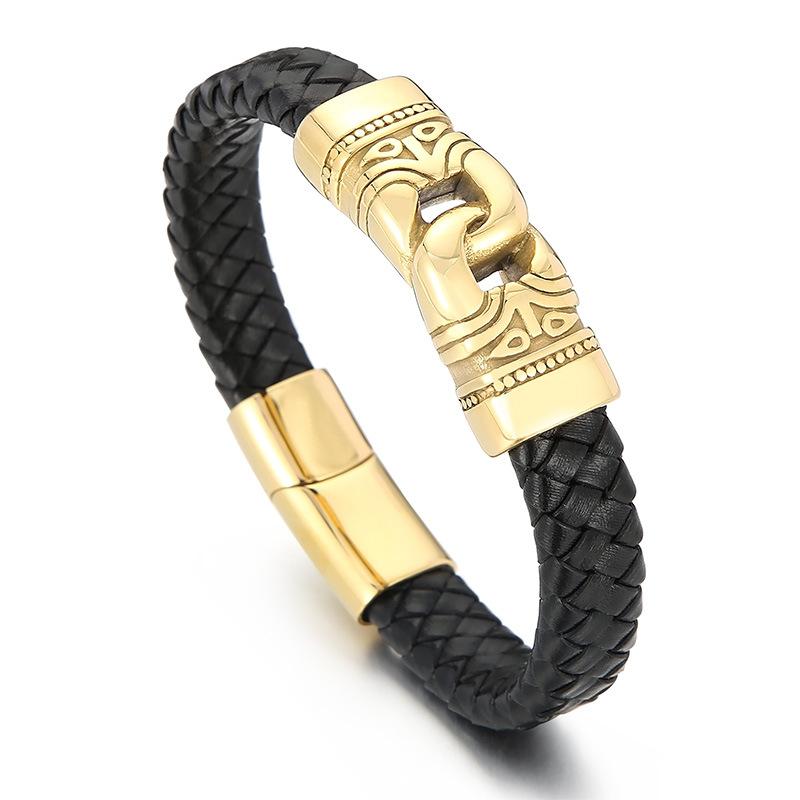 Punk Retro Style Stainless Steel Skull Leather Rope Bracelet Man's Fashion Charm Bracelet for Party or Gift