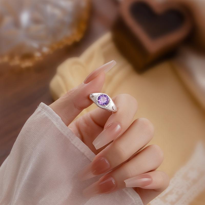 Natural colored treasure ring s925 silver brushed craft inlaid with olivine crystal stone light luxury niche gift for girlfriend