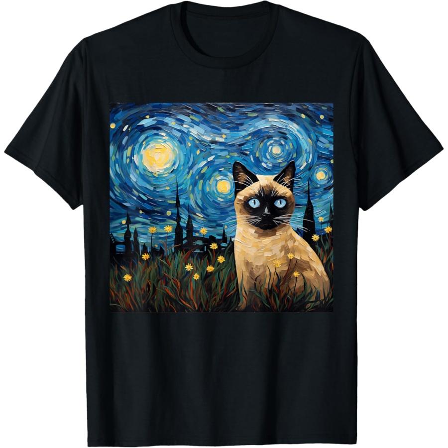 Starry Night Siamese Cat Mouse For Cat Lover Cat Mom Cat Dad T-Shirt S