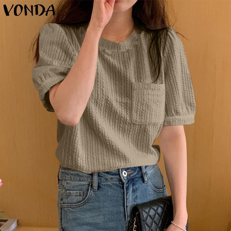 

VONDA Puff с коротким рукавом и круглым вырезом, повседневные летние женские топы