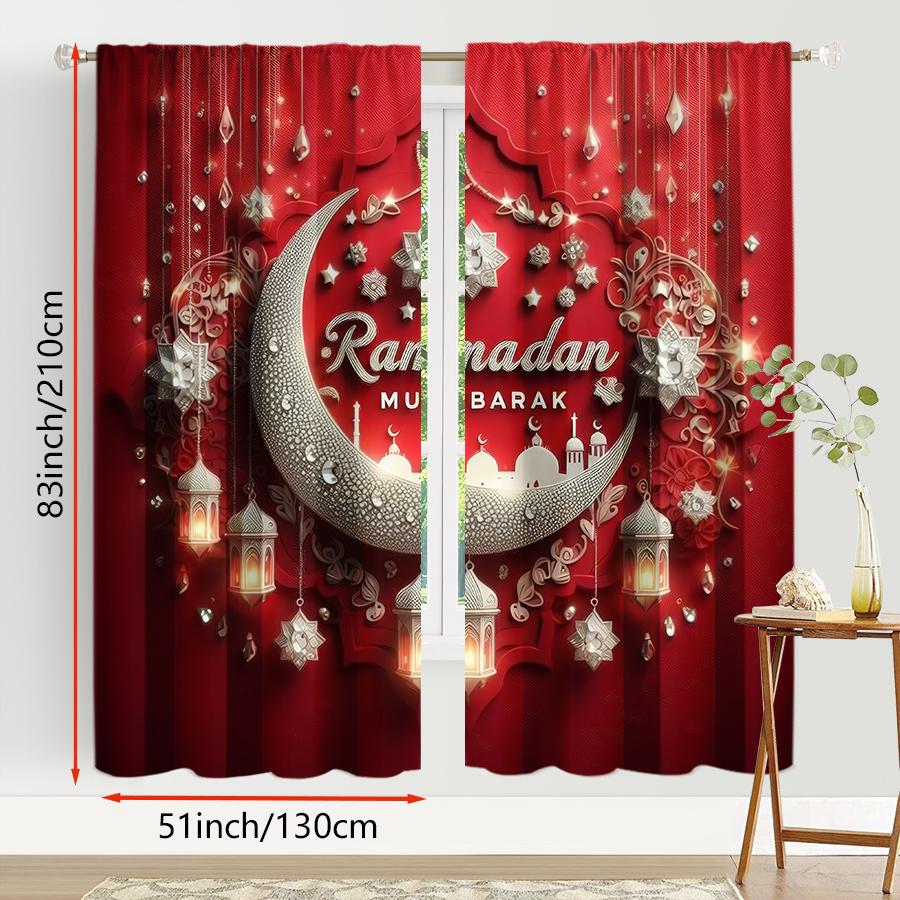 Red Gold Ramadan Themed Curtains Festive Style Bedroom Living Room Decorative Drawbar Pockets Curtain Set Of 2 Luxury Made Polyester Washable Great