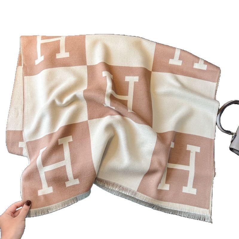 New Letter Scarf Women's High-end Medium and Long Winter Short Beard Imitation Cashmere Shawl Women's Warm Jacquard Scarf