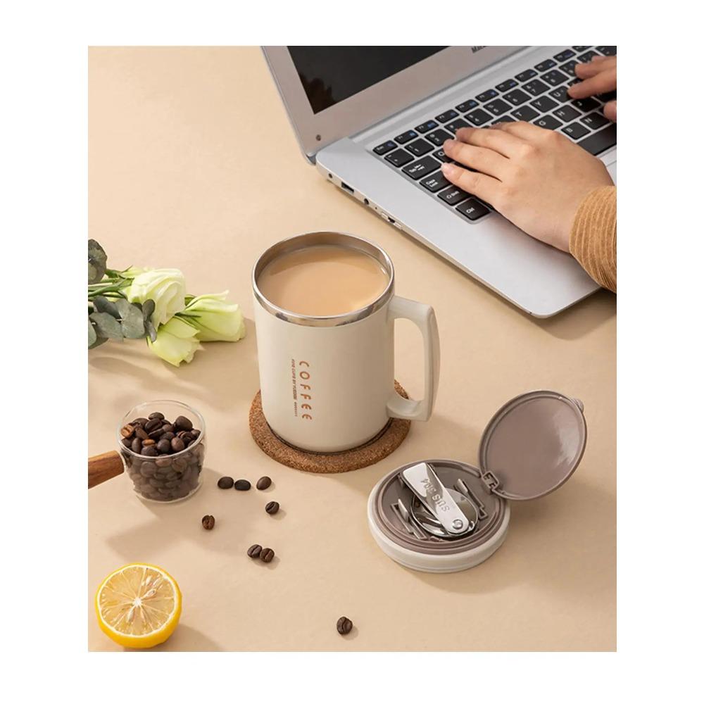 WORTHBUY 480ml 304 Stainless Steel Coffee Mug With Lid&Spoon&Straw,Insulated Coffee Cup For Student Adult Office Drinking Cup