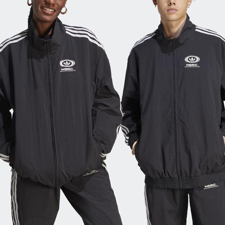 adidas Originals X NSRC Co-Branded Logo Print Zip-Up Collar Jacket Unisex Jackets Black IL4969