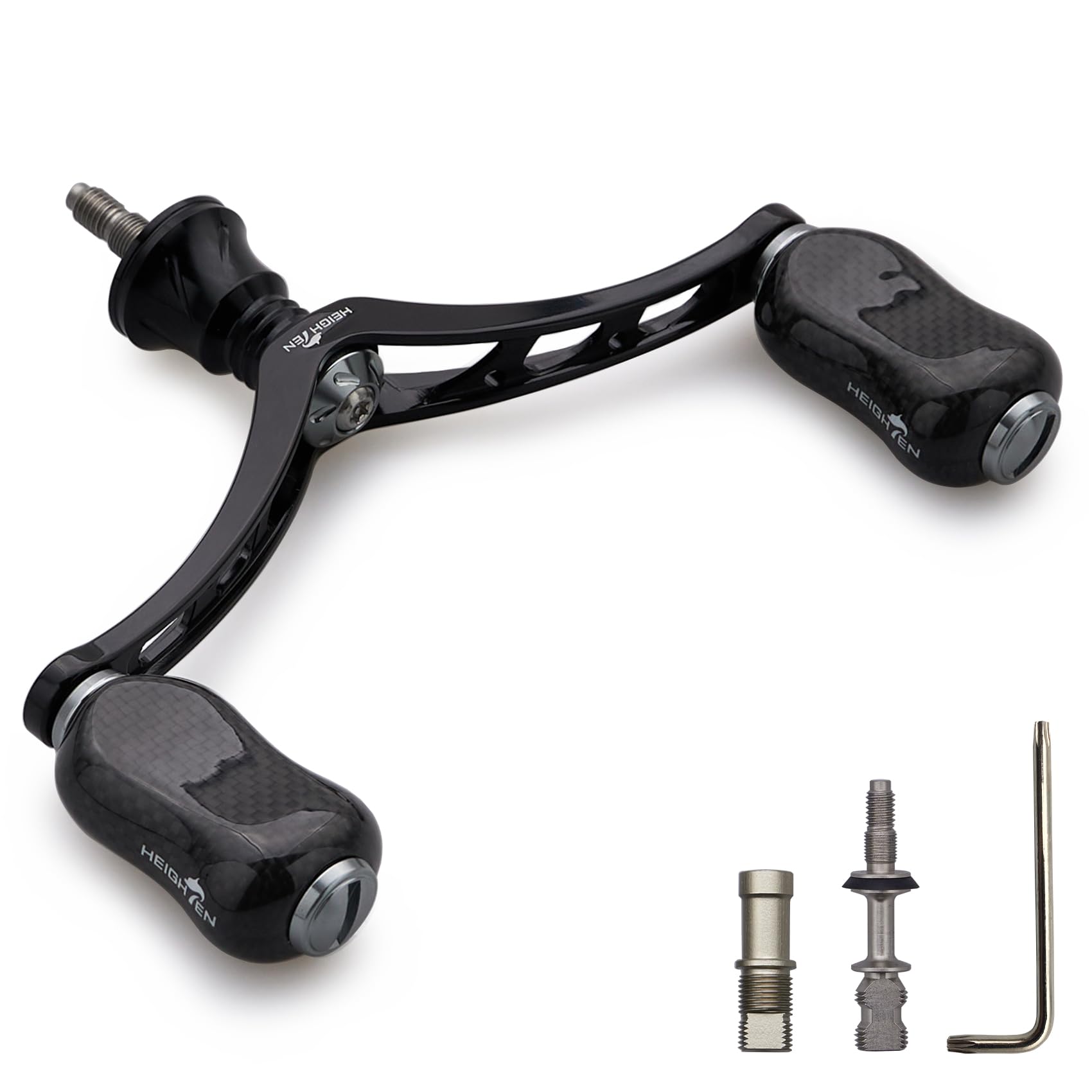 

HEIGHTEN 80mm/98mm Reel Handle with 20mm/21mm Carbon Knob for Shimano Daiwa Universal Spinning Reel Gourd Series (Black & Gunmetal) (828)