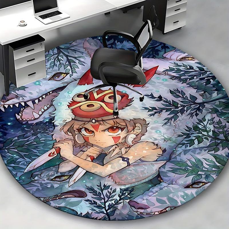 1pc Spirited Away Chihiro Round Carpet Anime Design Office Chair Mat, Non Slip Rug for Home Decor