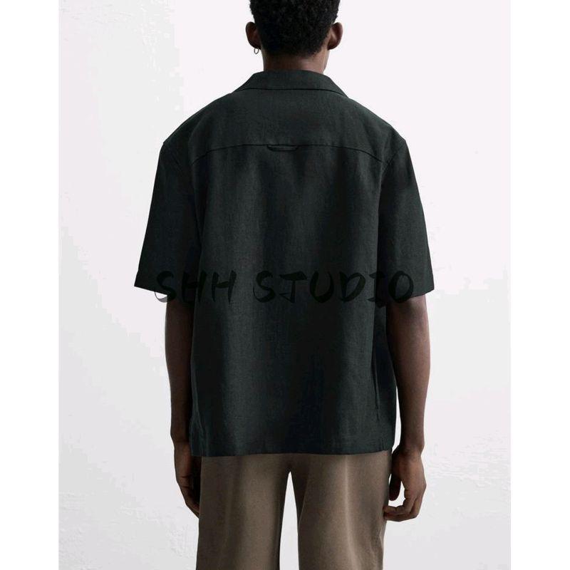 Summer New Men's Wear Lapel Short Sleeve Casual Simple and Comfortable Linen Blended Shirt Tops 3090123