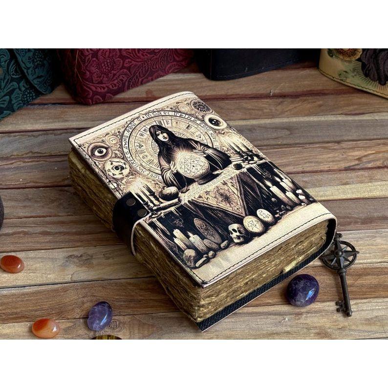 Handmade leather journal Blank Spell grimoire notebook third eye journal Antique Wiccan witch Notebook traveling sketchbook