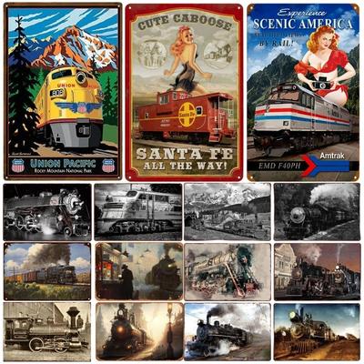 Poster Metallo Vintage Latta Treno Segni Metallo Latta Retro Poster Piatto Decorazione Murale per Bar Ristorante Caffè Club Targhetta Retro