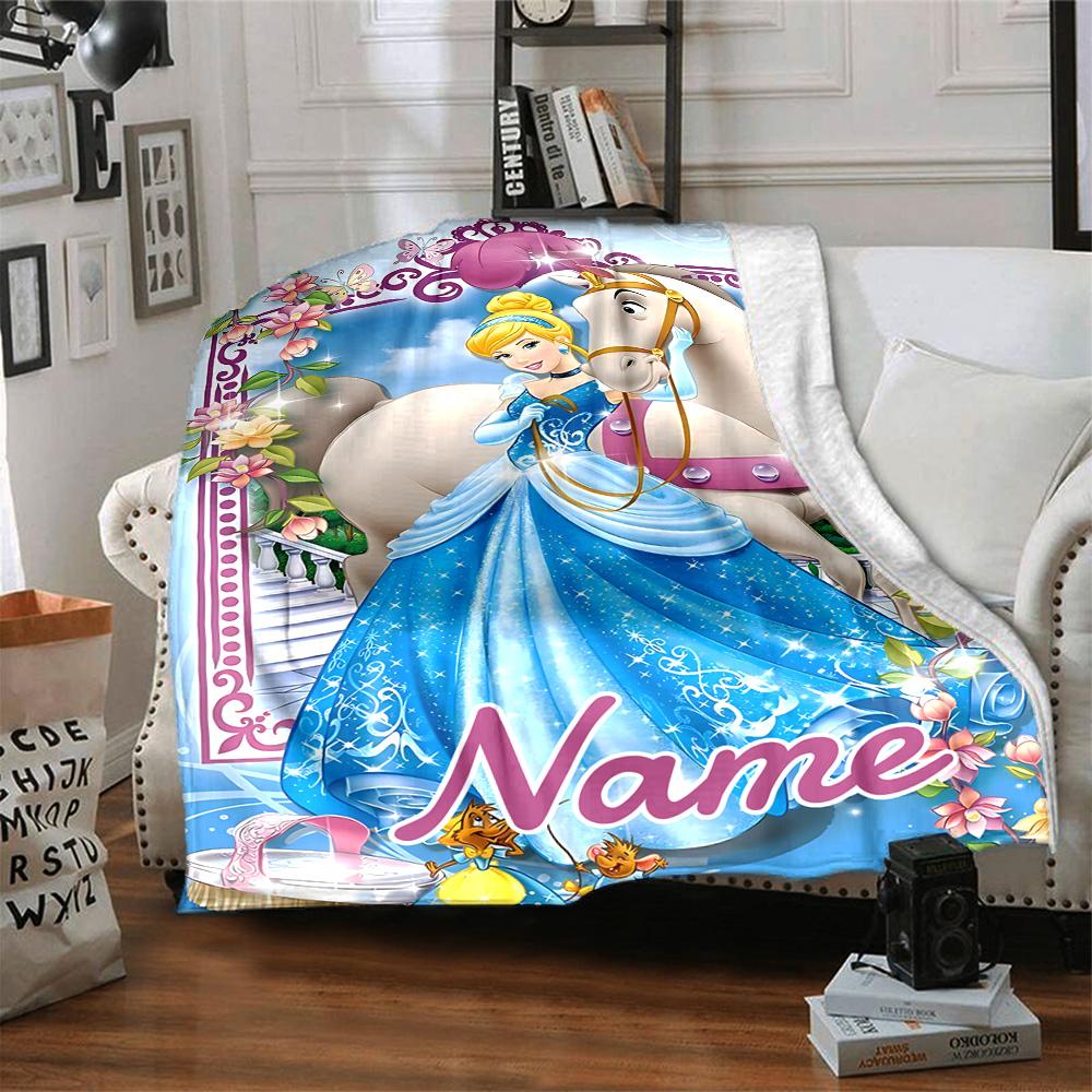 Custom Name Princess Cinderella's Horse flannel Blanket for Super Soft Cute Comfort Blanket for Travel Bedding Couch Sofa Blanket