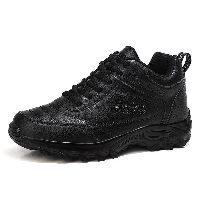 Women's Leather Sneakers Autumn Winter Black Sneakers Women Shoes Waterproof Non-slip Outdoor Walking Sneakers Women Casual Shoe