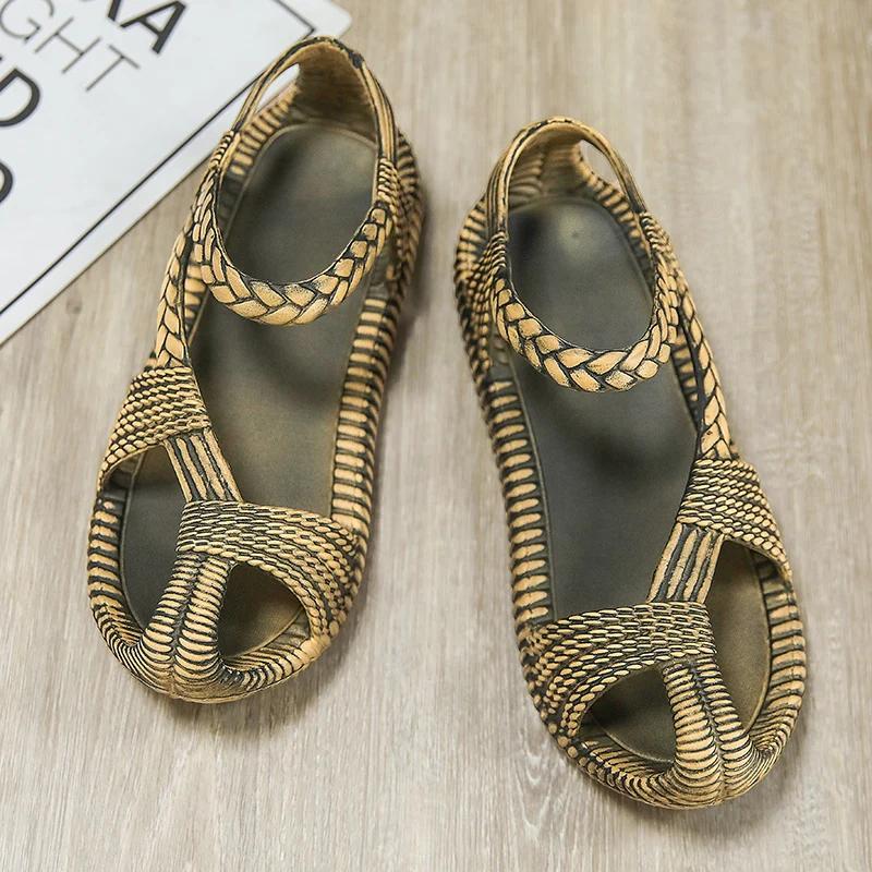 Men's Retro Lightweight Breathable Roman Sandals, Anti Slip Beach Oversized Sandals