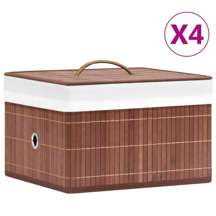 VidaXL Bamboo Storage Boxes 4 Pcs Brown