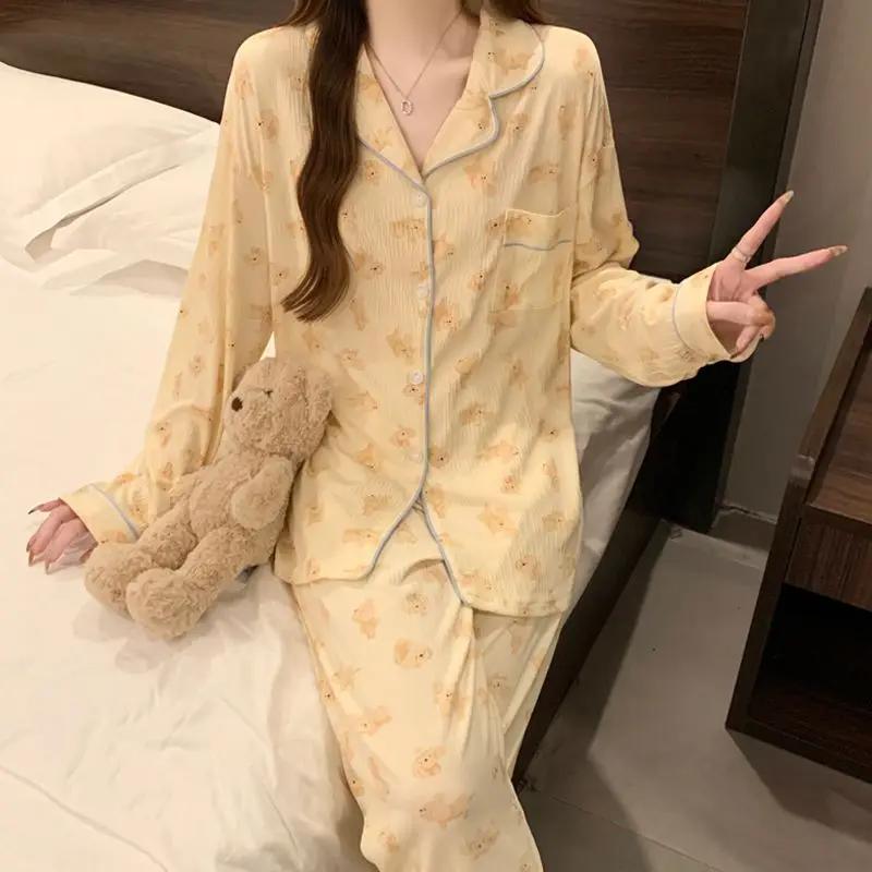 Cartoon Cute Little Dog Print Women Pajamas French Lazy Fashion Casual Homewear New Milk Silk Wrinkled Cloth Pajamas