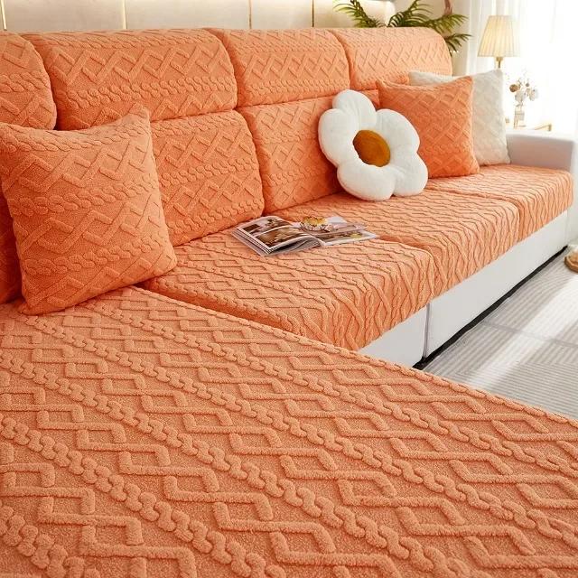 Luxury Thick Sofa Cushion Covers Solid Colors Stretch Sofa Covers Jacquard Spandex Sofa Couch Slipcovers Living Room Warm Winter