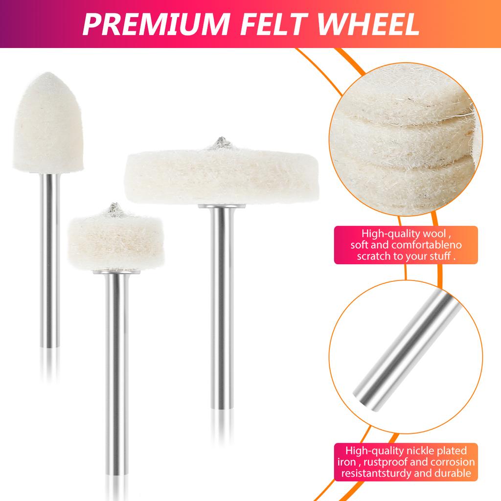 100Pcs Grinding Polishing Buffing Round Wheel Pad Wool 1/8" Shank For Dremel Rotary Tool Accessories for Wood Metal Glass Jewelr