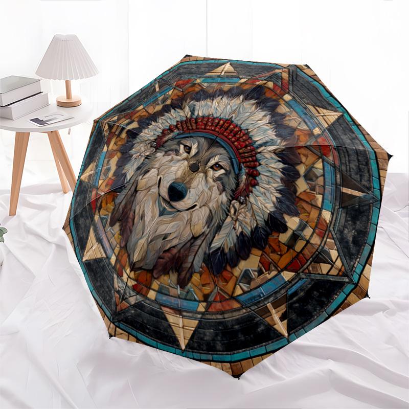 1 PC Automatic Folding Umbrella - Wolf Pattern, Portable & Foldable Design with 8 Ribs, Christmas Birthday Gifts